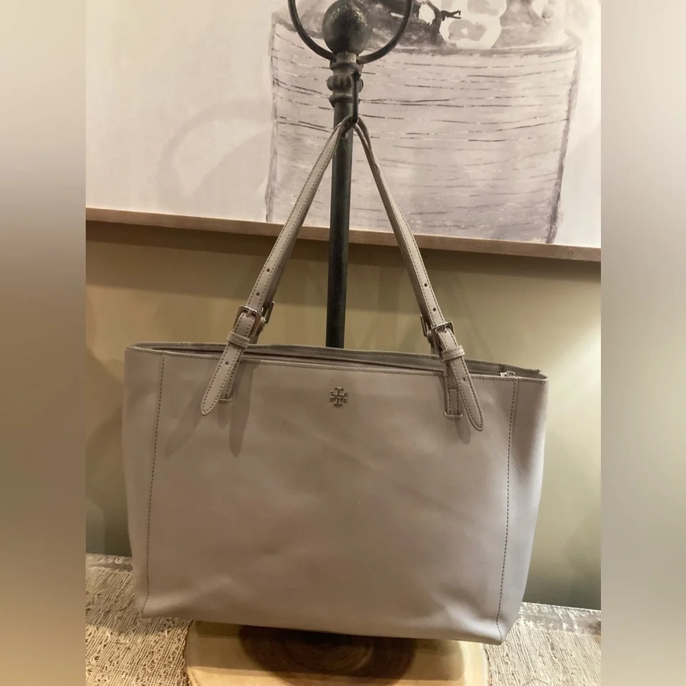 Tory Burch York Buckle Tote Taupe Grey Heron Purse Laptop‎ handbag
